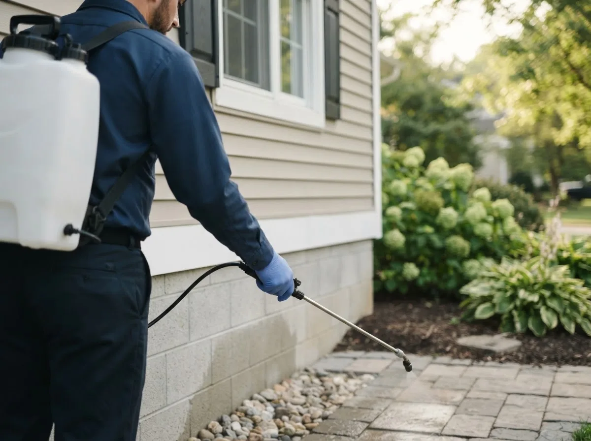 Pest control technician inspecting a home in Switchback, WV